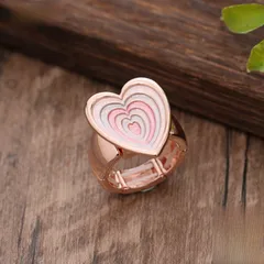 Heart Shape Adjustable Ring For Women In Natural Pink Zinc Alloy With Simple Style Featuring Enamel Craftsmanship 4