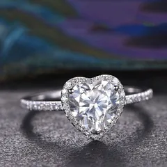 Heart Shape Alloy Ring For Unisex Featuring White K Plated Coating With 0.03µm-0.05µm Thickness And Rhinestones Inlay
