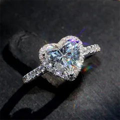 Heart Shape Alloy Ring For Unisex Featuring White K Plated Coating With 0.03µm-0.05µm Thickness And Rhinestones Inlay 3