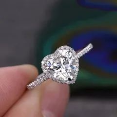 Heart Shape Alloy Ring For Unisex Featuring White K Plated Coating With 0.03µm-0.05µm Thickness And Rhinestones Inlay 4