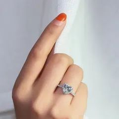 Heart Shape Alloy Ring For Unisex Featuring White K Plated Coating With 0.03µm-0.05µm Thickness And Rhinestones Inlay 5