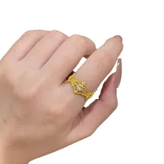 Heart Shape Copper Ring For Women With Electroplated Gold Plating In Baroque Style 5