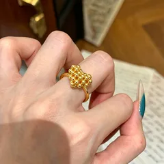 Heart Shape Copper Ring For Women With Beading Craft In Vintage Style, Available In Gold 3