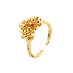 Heart Shape Copper Ring For Women With Beading Craft In Vintage Style, Available In Gold 5