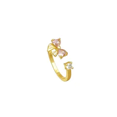 Heart Shape Copper Ring For Women With Real Gold Plated Bezel Setting And Zircon Inlay 5