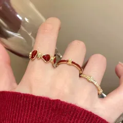 Heart Shape Couple Rings For Love Featuring Alloy Material With 10K Real Gold Plated Coating 0.03µm And Rhinestones Inlay
