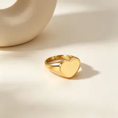 Heart Shape Ring For Women In Gold Metal Featuring Electroplated Finish