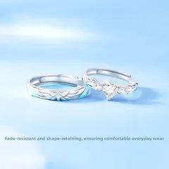Heart Shape Open Rings For Couples, 1 Pair Copper Rings Featuring Luminous Craft And Zircon Inlay 3