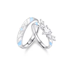 Heart Shape Open Rings For Couples, 1 Pair Copper Rings Featuring Luminous Craft And Zircon Inlay 5