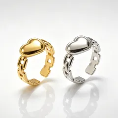 Heart Shape Open Ring For Women In Gold Electroplated Metal With Simple Style 2