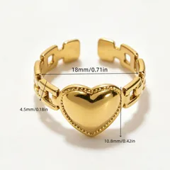 Heart Shape Open Ring For Women In Gold Electroplated Metal With Simple Style 4