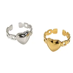 Heart Shape Open Ring For Women In Gold Electroplated Metal With Simple Style 5