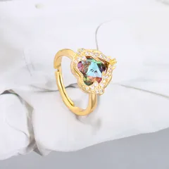 Heart Shape Open Ring For Women In Titanium Steel With Electroplated Gold Plating And Rhinestone Inlay, Perfect For Autumn 3