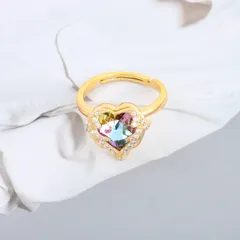 Heart Shape Open Ring For Women In Titanium Steel With Electroplated Gold Plating And Rhinestone Inlay, Perfect For Autumn 4