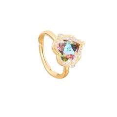 Heart Shape Open Ring For Women In Titanium Steel With Electroplated Gold Plating And Rhinestone Inlay, Perfect For Autumn 5