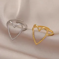 Heart Shape Open Ring For Women In Titanium Steel With Gold Finish 2