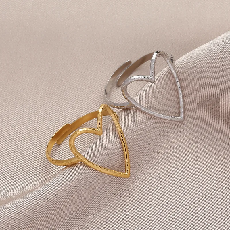 Heart Shape Open Ring For Women In Titanium Steel With Gold Finish 5