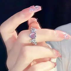 Heart Shape Open Ring For Women, Golden Plated Alloy With 0.03µm Thickness Featuring Epoxy Craft 4