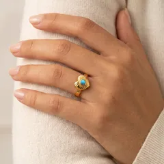 Heart Shape Open Ring For Women In 201 Stainless Steel With 18K Real Gold Plated Coating 0.03µm Featuring Natural Stone 3