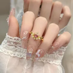 Heart Shape Open Ring For Women In Natural Pink Copper With Rhinestones, Featuring Electroplated Finish 2