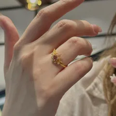Heart Shape Open Ring For Women In Natural Pink Copper With Rhinestones, Featuring Electroplated Finish 4