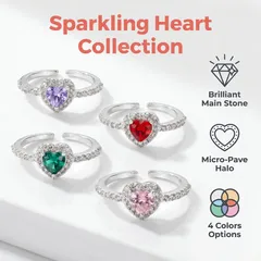 Heart Shape Open Ring For Women In Waterproof Non Tarnish Zinc Alloy With Zircon Inlay And 0.03µm Water Plating Gold Finish