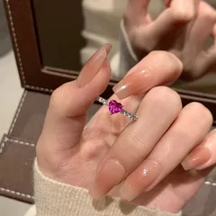 Heart Shape Open Ring For Women In Electroplated Copper With Zircon Inlay, Perfect For Summer 2