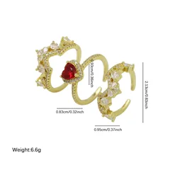 Heart Shape Open Rings For Women, Electroplated Copper With Zircon Inlay, 3 Pieces Set 5