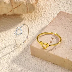 Heart Shape Open Ring For Women, Waterproof Non Tarnish Copper Alloy With Electroplated Gold Plating, Ideal For Winter 2