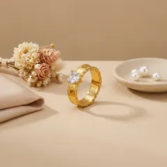 Heart Shape Ring For Women In 304 Stainless Steel With 18K Gold Plating And Shell Inlay 2