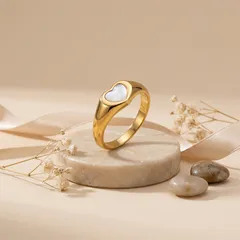 Heart Shape Ring For Women In 304 Stainless Steel With 18K Gold Plating And Shell Inlay 3