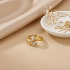 Heart Shape Ring For Women In 304 Stainless Steel With 18K Gold Plating And Shell Inlay 5