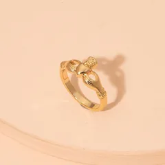 Heart Shape Ring For Women In Zinc Alloy With Golden Plated Electroplated Finish Featuring Carving Craftsmanship