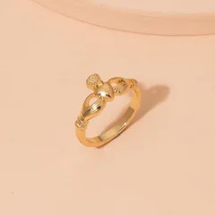 Heart Shape Ring For Women In Zinc Alloy With Golden Plated Electroplated Finish Featuring Carving Craftsmanship 2