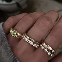 Heart Shape Ring For Women Made Of Zinc Alloy With KC Golden Plated Finish Featuring Asymmetrical Design And Rhinestones Inlay