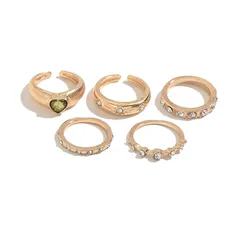 Heart Shape Ring For Women Made Of Zinc Alloy With KC Golden Plated Finish Featuring Asymmetrical Design And Rhinestones Inlay 5