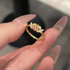 Sweet Heart Shape Ring For Women In Natural Pink Copper With Zircon Inlay And Electroplated Finish