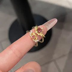 Sweet Heart Shape Ring For Women In Natural Pink Copper With Zircon Inlay And Electroplated Finish 4