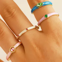 Heart Shape Rings For Women 4 Pieces Set In Alloy With Zircon Inlay And Enamel Craft, Available In Colour