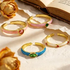 Heart Shape Rings For Women 4 Pieces Set In Alloy With Zircon Inlay And Enamel Craft, Available In Colour 3