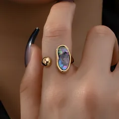 Heart Shape Rings For Women Zinc Alloy With Golden Plated Electroplated Finish Featuring Carving And Shell Inlay