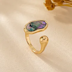 Heart Shape Rings For Women Zinc Alloy With Golden Plated Electroplated Finish Featuring Carving And Shell Inlay 3