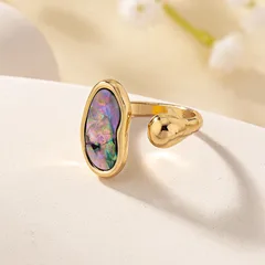 Heart Shape Rings For Women Zinc Alloy With Golden Plated Electroplated Finish Featuring Carving And Shell Inlay 4