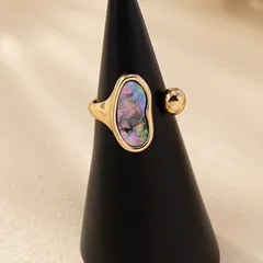 Heart Shape Rings For Women Zinc Alloy With Golden Plated Electroplated Finish Featuring Carving And Shell Inlay 5
