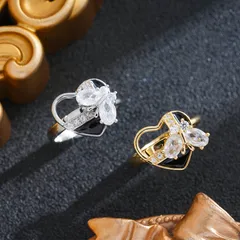 Heart Shape Rotatable Fidget Ring For Women In Titanium Steel With 18K Real Gold Plating And Zircon Inlay, PVD Coated