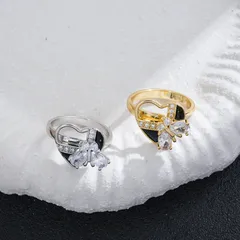 Heart Shape Rotatable Fidget Ring For Women In Titanium Steel With 18K Real Gold Plating And Zircon Inlay, PVD Coated 2
