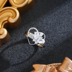 Heart Shape Rotatable Fidget Ring For Women In Titanium Steel With 18K Real Gold Plating And Zircon Inlay, PVD Coated 3