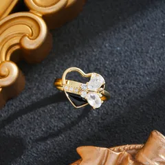 Heart Shape Rotatable Fidget Ring For Women In Titanium Steel With 18K Real Gold Plating And Zircon Inlay, PVD Coated 4