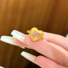 Heart Shape Sandblasted Open Ring For Women In Copper With Electroplated Gold Plating And Zircon Inlay 2