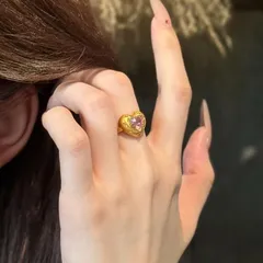 Heart Shape Sandblasted Open Ring For Women In Copper With Electroplated Gold Plating And Zircon Inlay 4